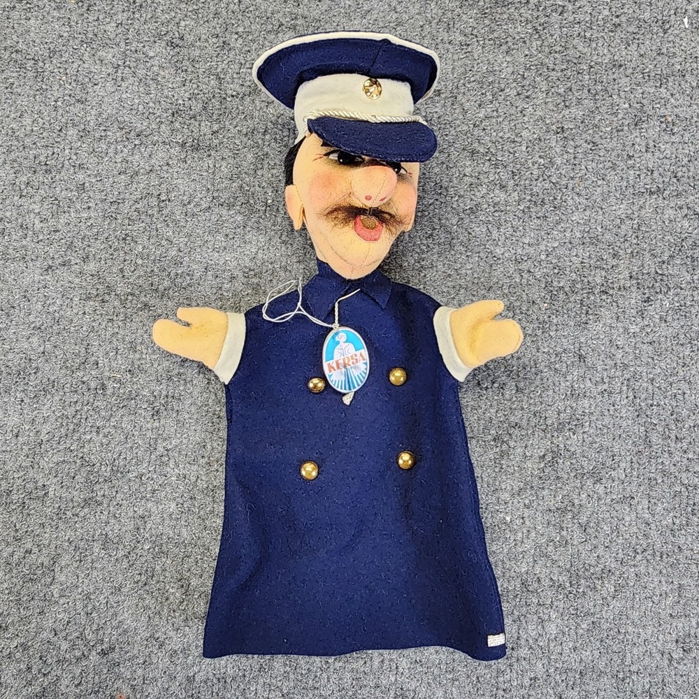 Rare Kersa POLICEMAN Hand Puppet  1960s German Vintage Constable Felt Toy W/ Tag